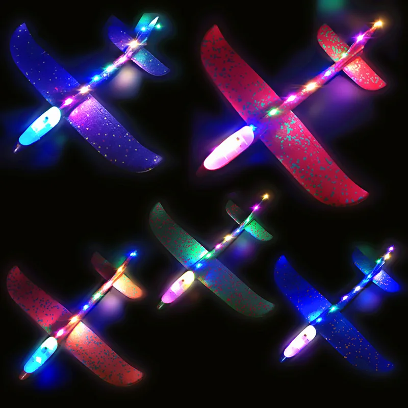 48cm LED DIY Kids Toys Hand Throw Flying Glider Planes Foam Aeroplane Model Party Bag Fillers Flying Glider Plane Toys Kids Game