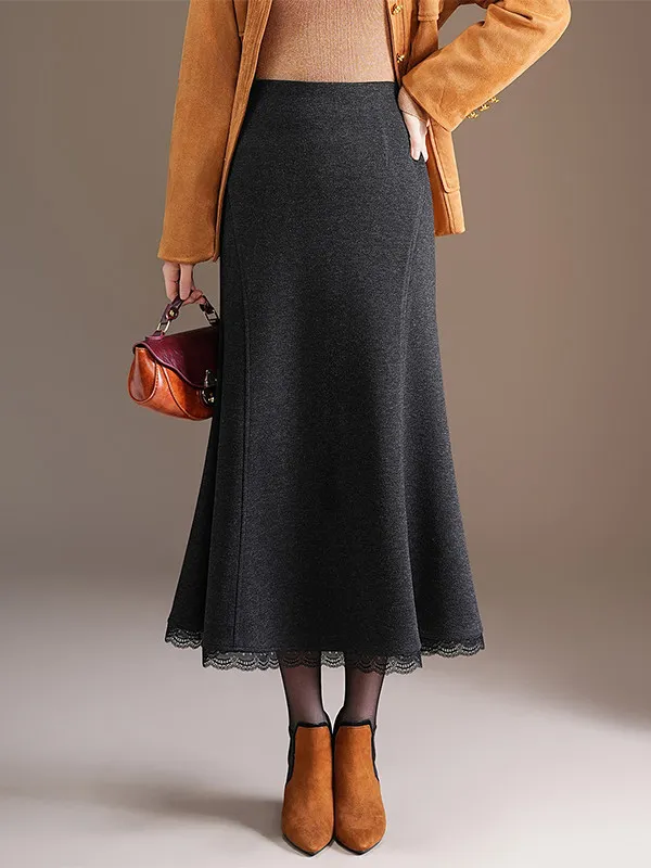 2026 New Thick Woolen Fishtail Skirt Women's Autumn Winter High Waist Long Skirts Ladies Solid Color Warm Skirts U584