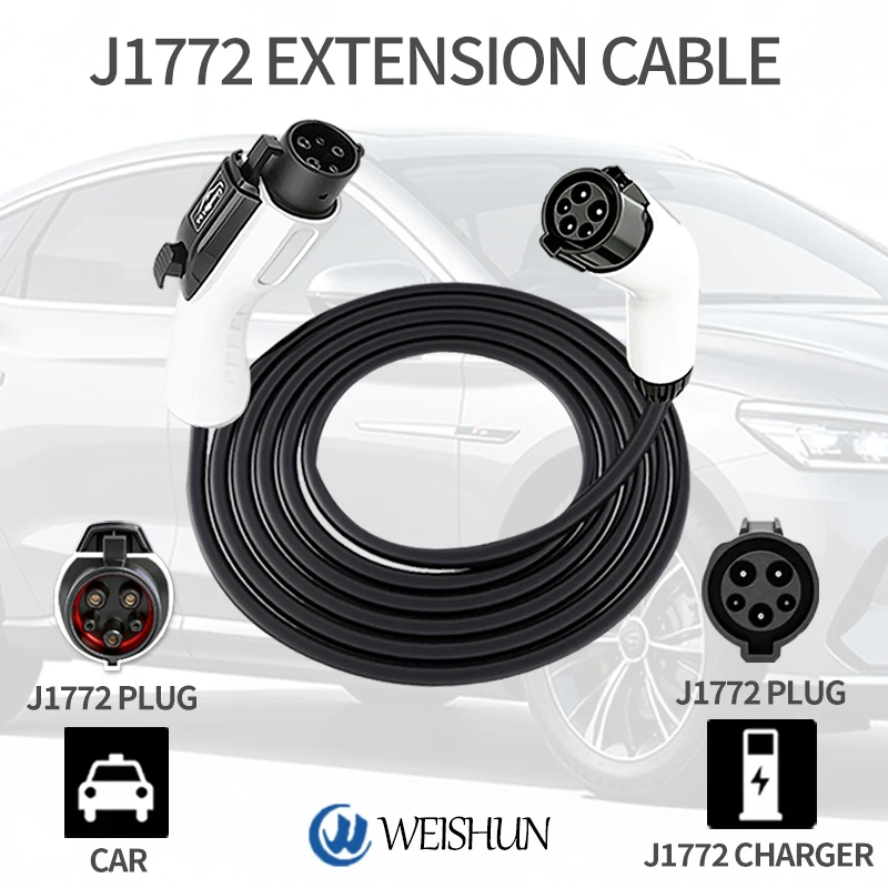 WEISHUN J1772 Female Plug to Type1 Male Plug 32A 2M/5M/10M Electric Vehicle J1772 Extension Cord Charging for Electric Vehicle