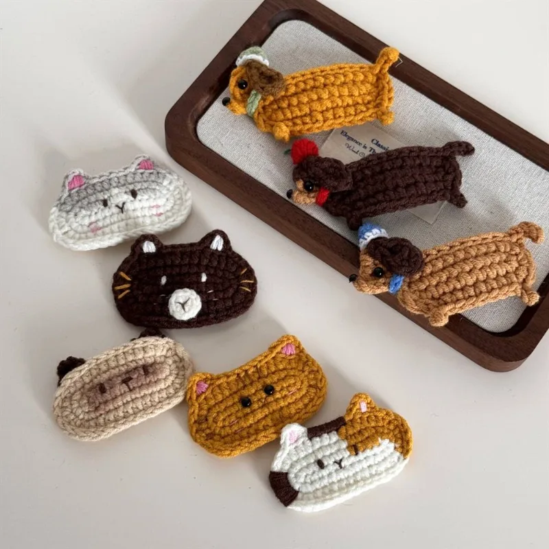 

Crochet Kitten Hair Clips Set for Kids Girl Cute Cartoon Yarn Cat BB Bangs Side Clips for Baby Girls New Animal Barrettes