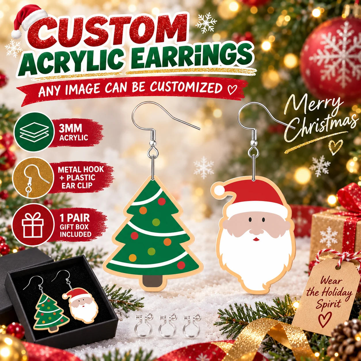 Custom Pattern Acrylic Earrings Personalized Cartoon Pet Image Any Graphic Design Jewelry Gift for Women Daily Wear Accessories