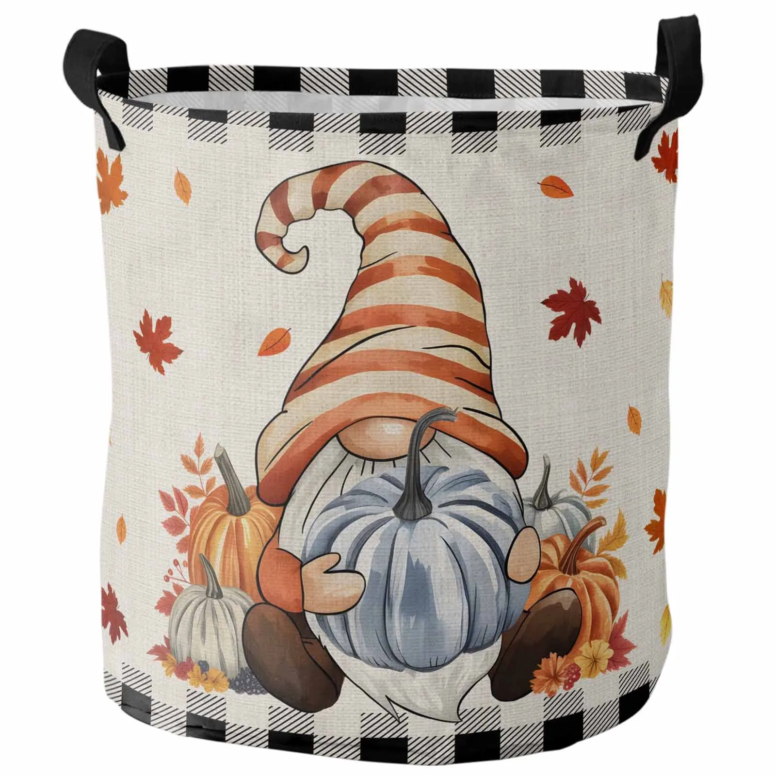 

Thanksgiving Gnome Black White Plaid Foldable Dirty Laundry Basket Kid's Toy Organizer Waterproof Storage Baskets