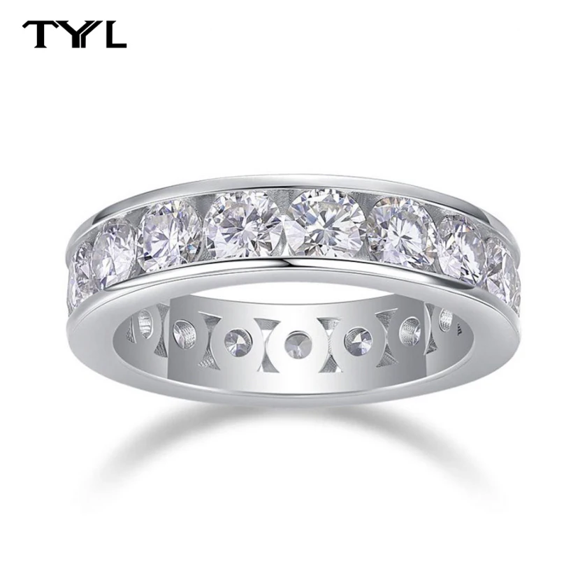 

TYYL 4mm 0.3ct Moissanite Eternity Ring S925 Silver GRA Certified Round Full Diamond Wedding Band Timeless Design Rings Jewelry