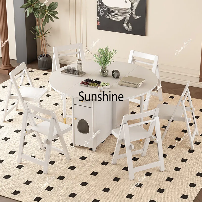 Slate solid wood folding dining table and chair combination small apartment, deformable for home storage
