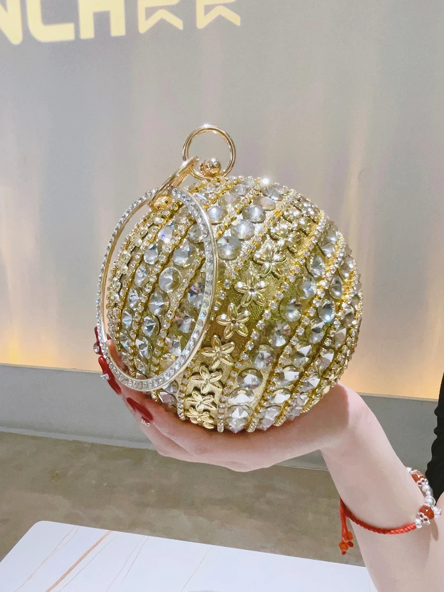 Flower Rhineston Clutch Purse Mini Round Handbag Luxury Elegant Evening Bag For Women Bride Bridesmaid Wedding Party Handbag