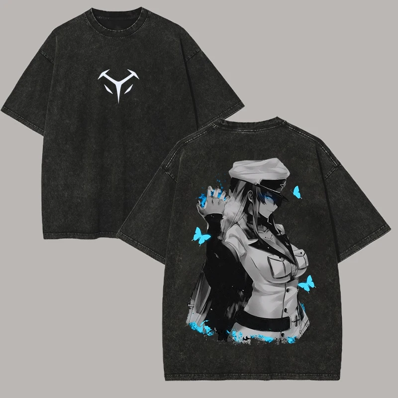 Anime Atractivo: Esdeath de Akame Ga Kill! Camiseta Unisex de Anime, Estilo Lavado, Talla Grande, Apta para Todas las Temporadas, Ropa con Personalidad, Suave