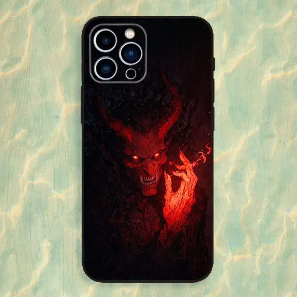 حافظة هاتف آرت هيل شيطاني لهاتف آيفون 16,15,14,13,12,11 Plus,Pro Max,XS,X,XR,SE,Mini,8,7,غطاء أسود من السيليكون الناعم