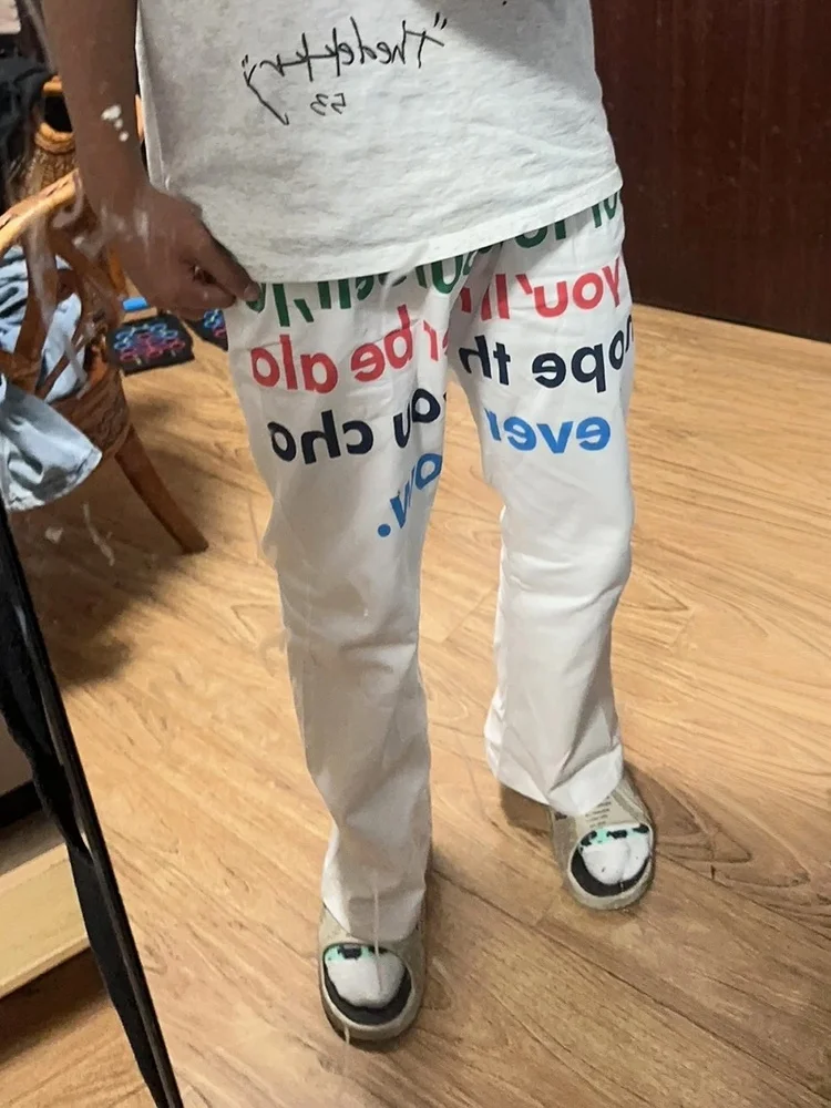 2025 American Retro Y2K Style Letter Printed White Baggy Jeans Pants For Men Clothing Straight Streetwear Cotton Long Trousers