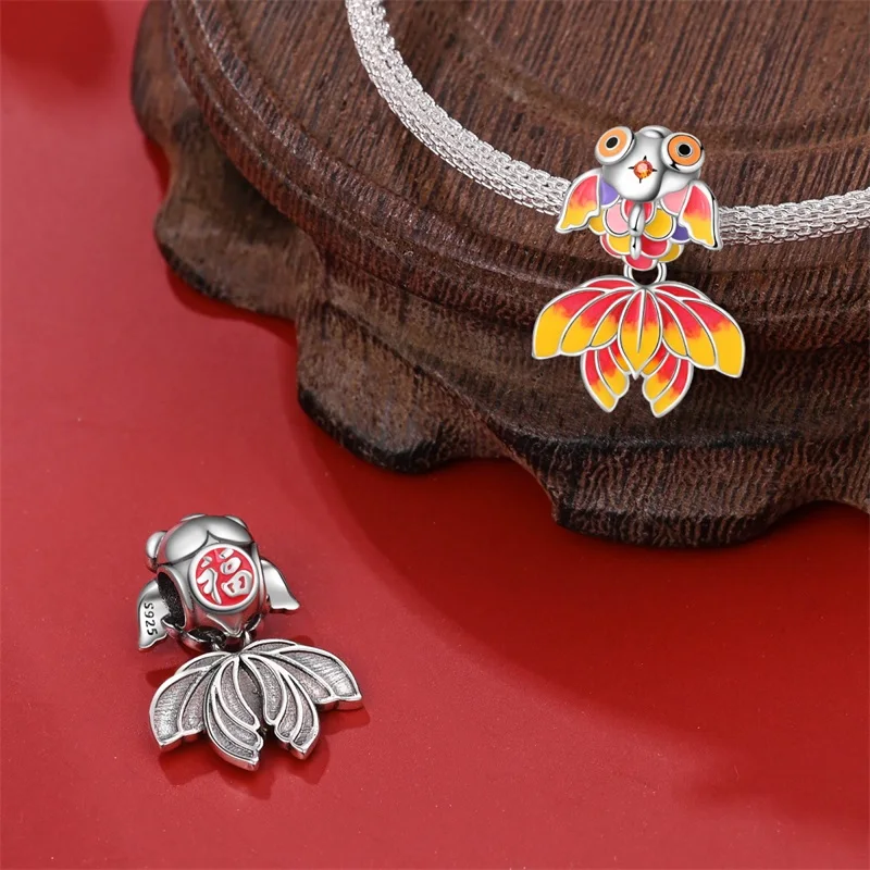 Hot Sale 925 Sterling Silver Fish Charms Koi Fish Goldfish Shark Pendants Beads Fit Original Bracelet Jewelry DIY Marking Gift