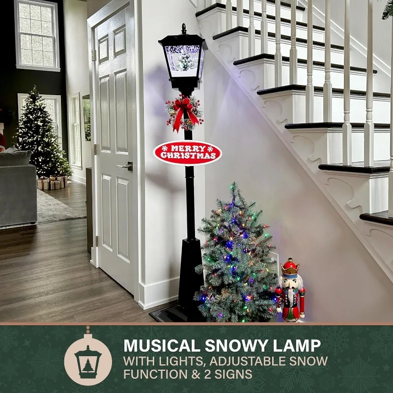 مزرعة 71 بوصة. مصباح شارع عيد الميلاد الموسيقي الثلجي باللون الأسود مع مشهد شجرة عيد الميلاد والثلج المتتالي والموسيقى #5