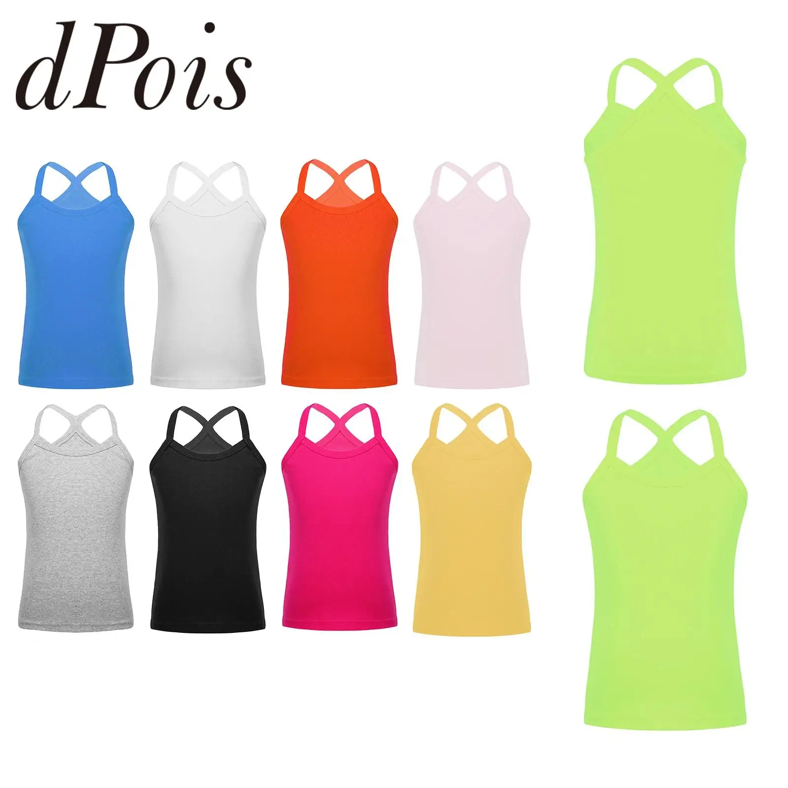 

Children's Running Tops Summer Kids Girls Y-Back Camisole Spaghetti Straps Vests Tanks Casual Gym Solid Color Sleeveless Top