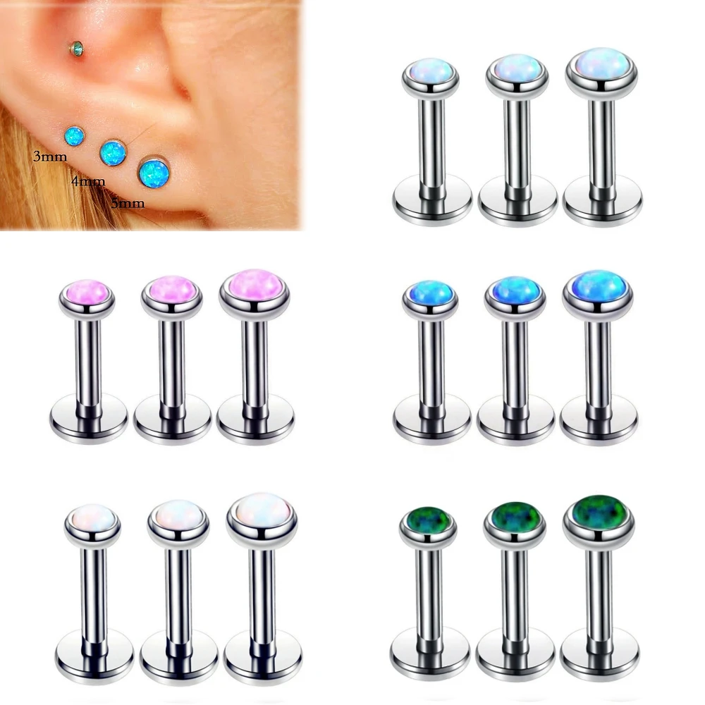 3 قطعة 3/4/5 مللي متر أوبال داخليا الخيوط Labret مسمار مونرو الشفاه الصلب 6/8/10/12 مللي متر بار الزنمة الأذن الأنف الدائري ثقب مجموعة