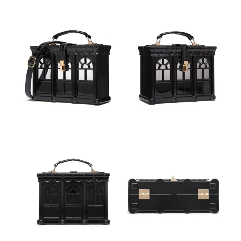 Phụ Nữ Acrylic Hình Ngôi Nhà Túi Đeo Ngang Phong Cách Punk Tối Túi Xách Ví Đeo Vai Túi Satchel E74B