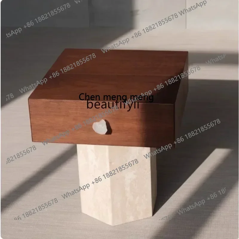 DD  Natural green jadeite marble black walnut bedside table few single drawers art creative designer