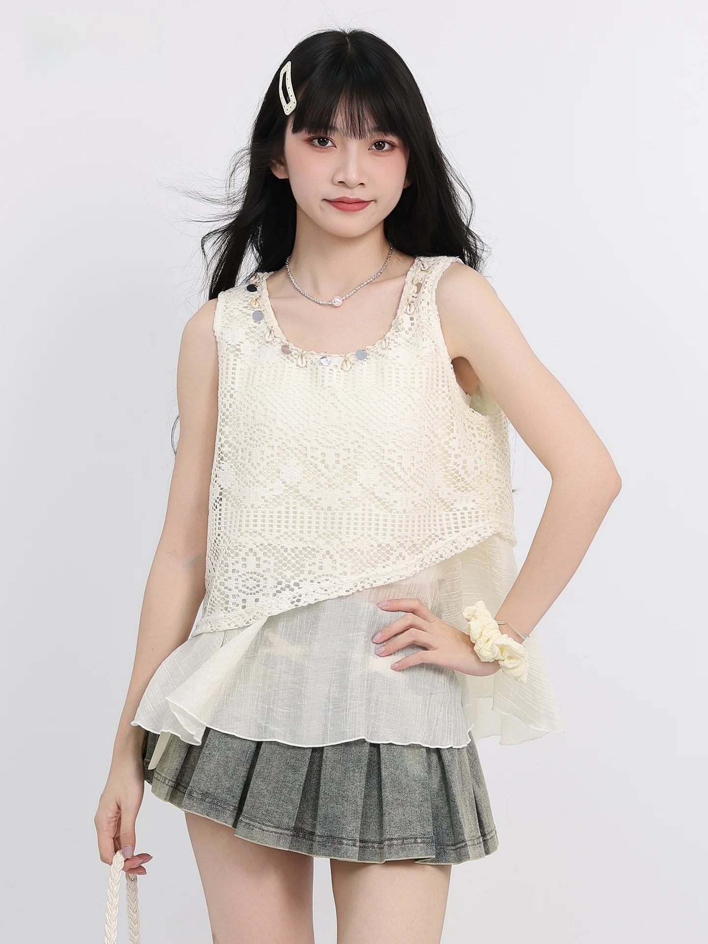 n Sle ronde Ne Svel Vest vrouwen Losse holle Afslanken Top Zomer Nieuwe Faion Nep Tweedelige Vest