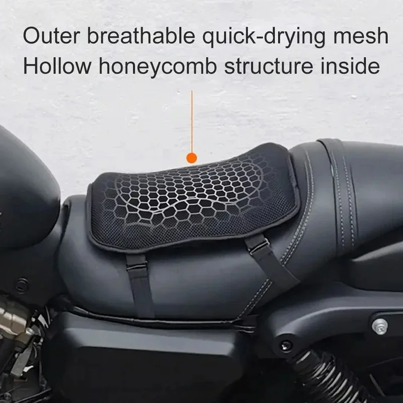 Motorcycle Honeycomb Gel Seat Pad — Pressure Relief, Anti-Slip, Universal Fit