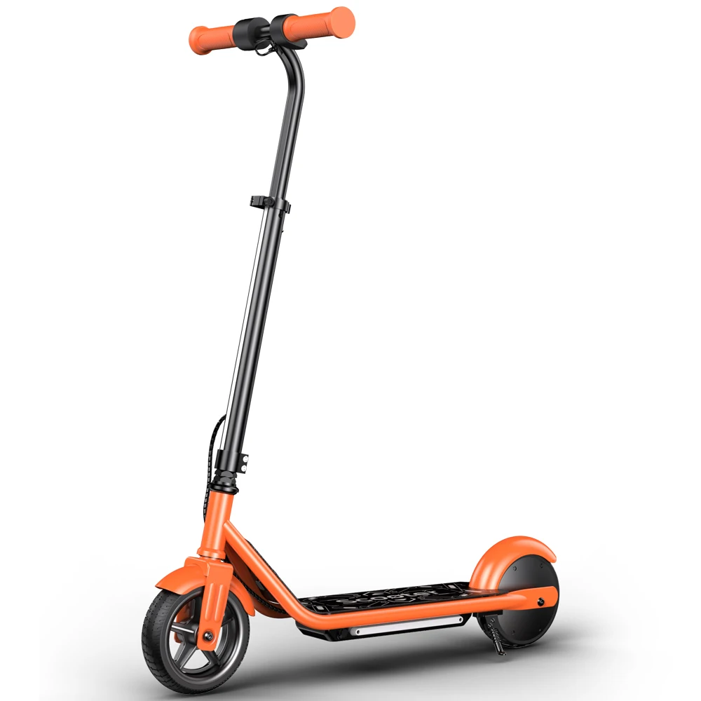 Elektrische scooter voor kinderen K2Pro 150W motor 6 inch banden 18V batterij 16 km h Topsnelheid 6-9 km bereik Oranje Zwart 3 versnellingen met LED
