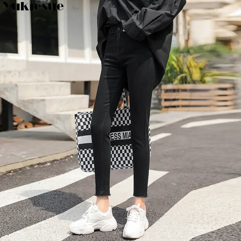 

Эластичная модная повседневная уличная одежда, шикарные новые женские джинсы, хлопковые однотонные женские брюки-карандаш, узкие облегающие универсальные брюки с высокой талией