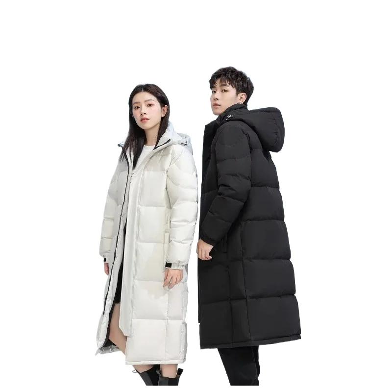 Winter couple tooling down jacket High quality white duck down solid color casual hooded long over the knee down jacket size 5XL