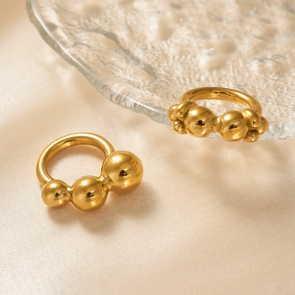 DASEIN Summer New Minimalist Polished Gypsy Round Bead Ring 18k Pvd Gold Plated Stainless Steel Hyperbole Dancer Jewelry Unisex