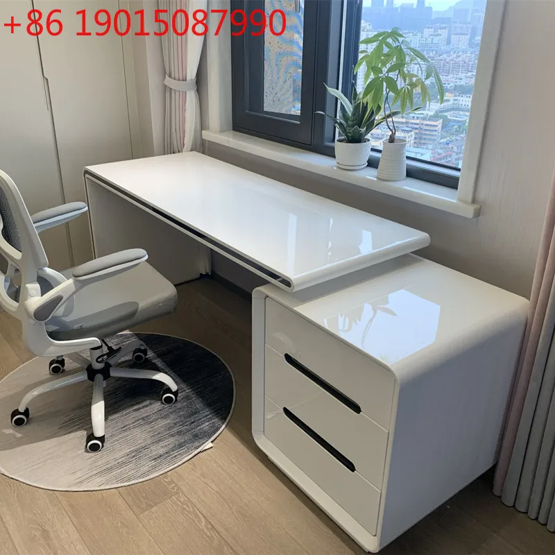 مكتب كمبيوتر مكتبي لغرفة النوم، منزل بسيط، أبيض بسيط، دفتر مكتب للكتابة للطلاب #1