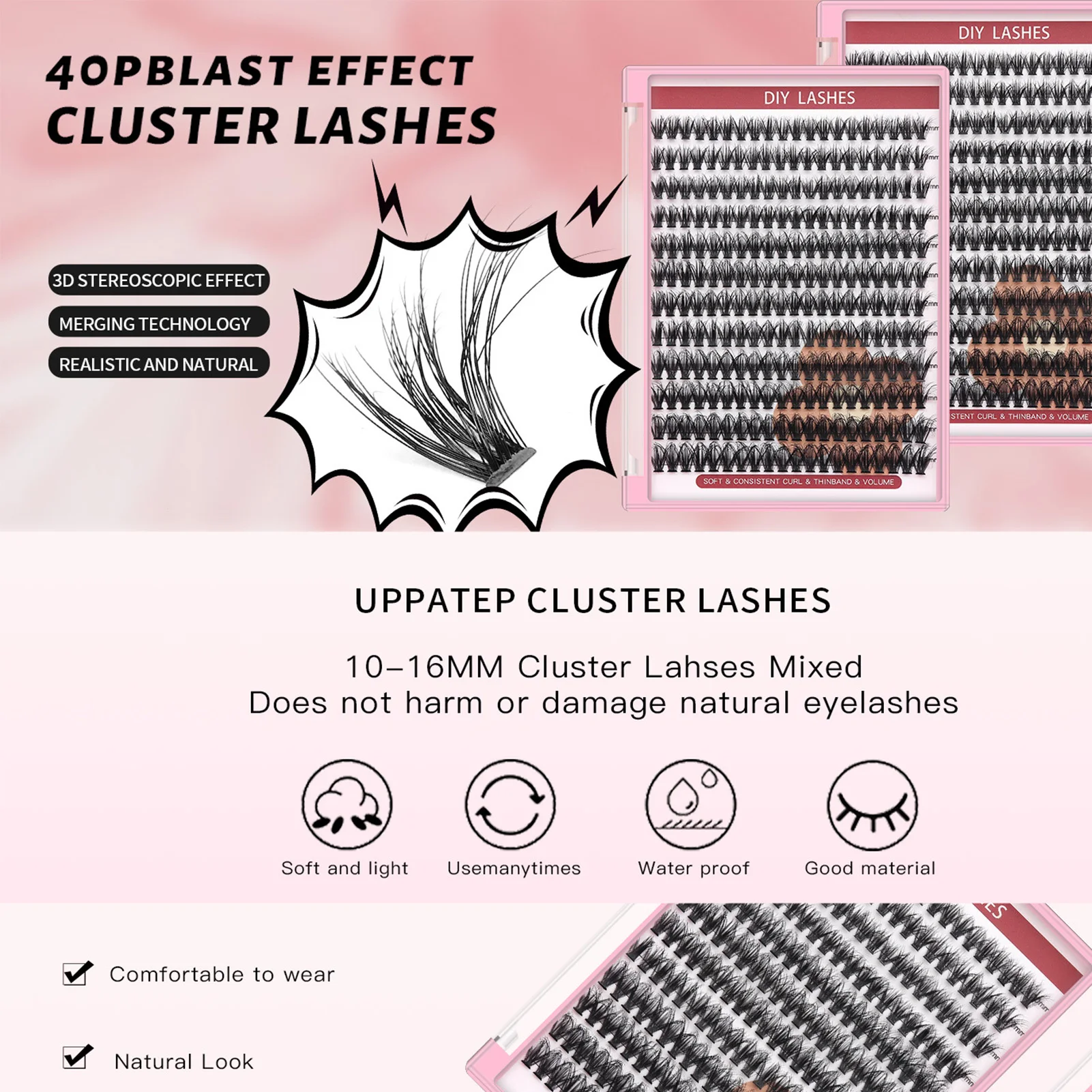 40D Cluster Lash extensions Kit Bond and seal Glue set Dramatic Fluffy volume Eyelashes 10-16mm Natural long DIY Lashes Supplies