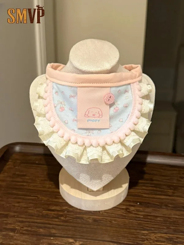 

Original Design Cotton Splicing Soft Lace Soft Breathable Macaron Color Childlike Cute Kitten Small Dog Bib