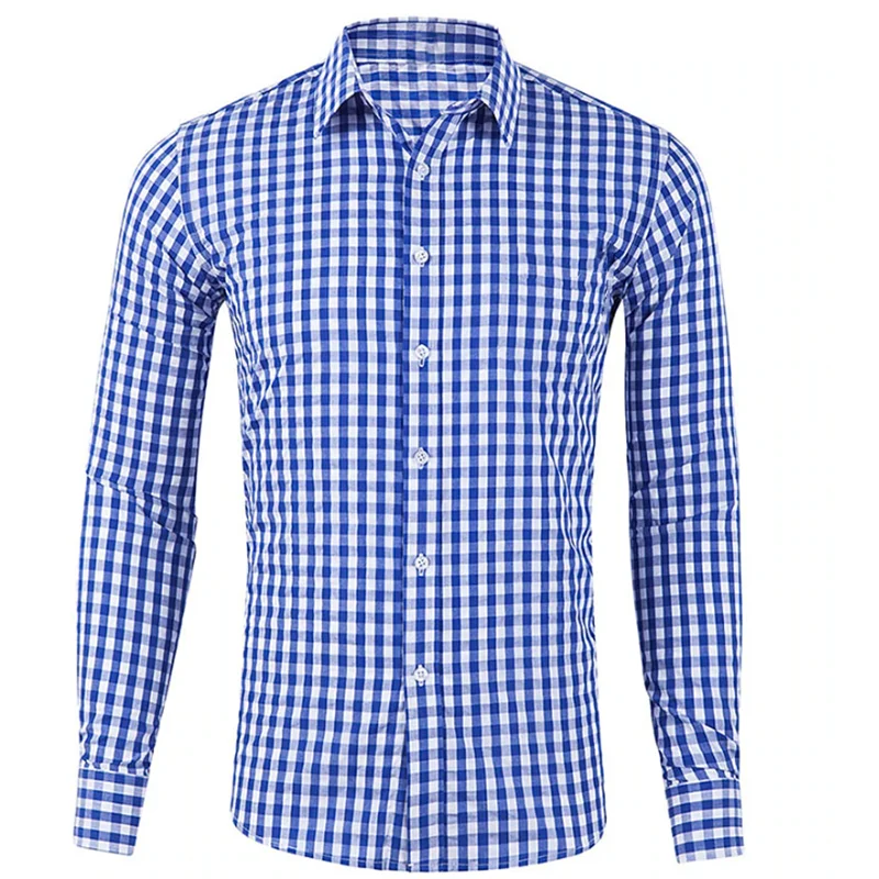 Camisa casual masculina de botão forrado, manga longa, xadrez e xadrez lapela, roupa de rua, estampa natalícia, moda Casua