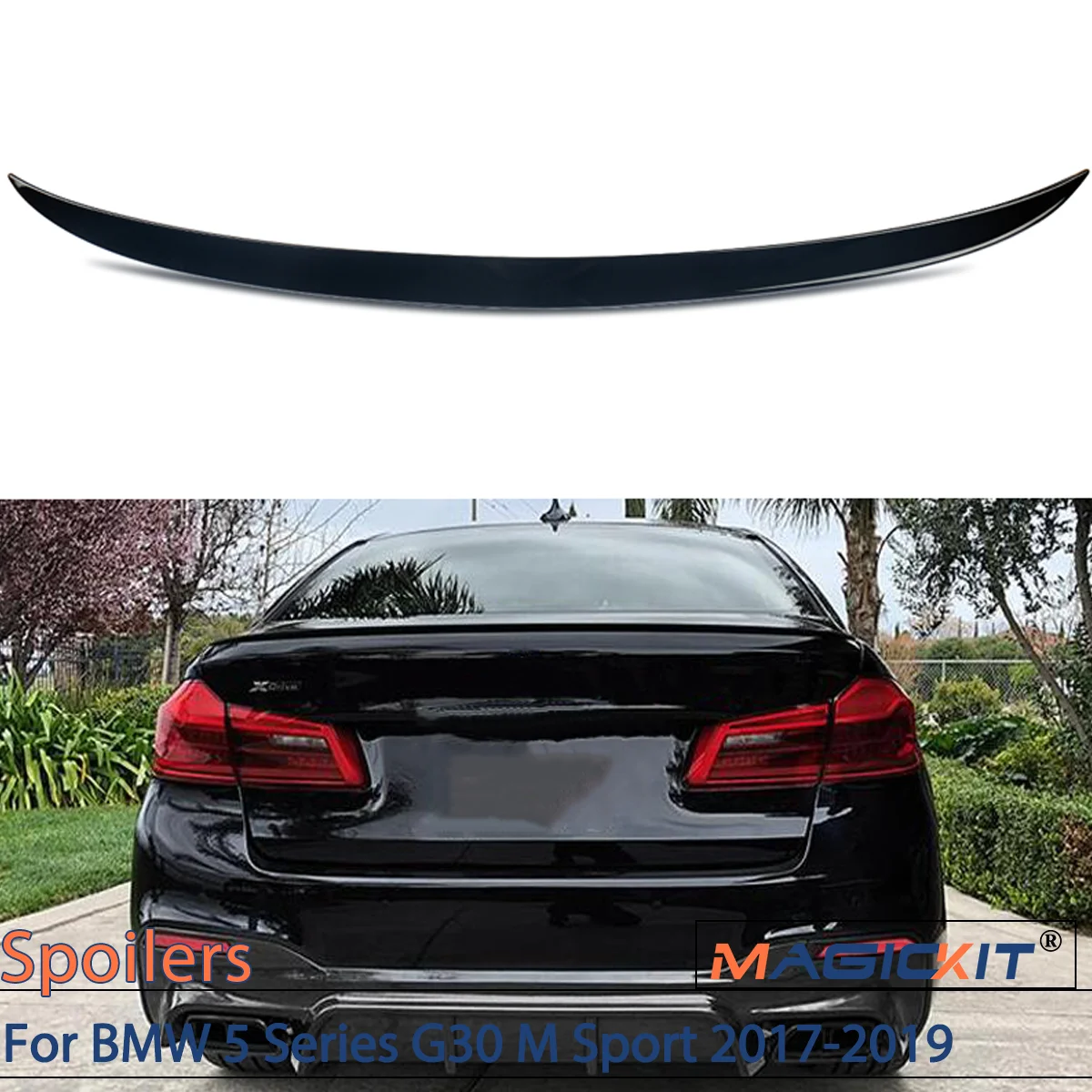 

MAGICKIT Gloss Black Car Rear Trunk Spoiler Lip Trim For BMW 5 Series G30 M Sport 2017-2019 Models 520i 530i 540i M5 Accessorie