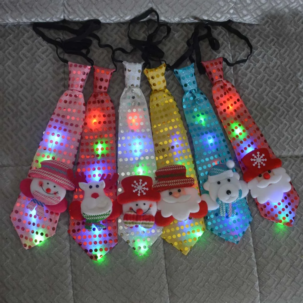 1pcs LED Glow Light Blinkjing  Tie Tree Novelty Necktie Red Santa Claus Snowman Elk Neck         Christmas Decoration