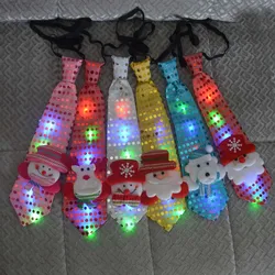 1pcs LED Glow Light Blinkjing Tie Tree Novelty Necktie Red Santa Claus Snowman Elk Neck Christmas Decoration