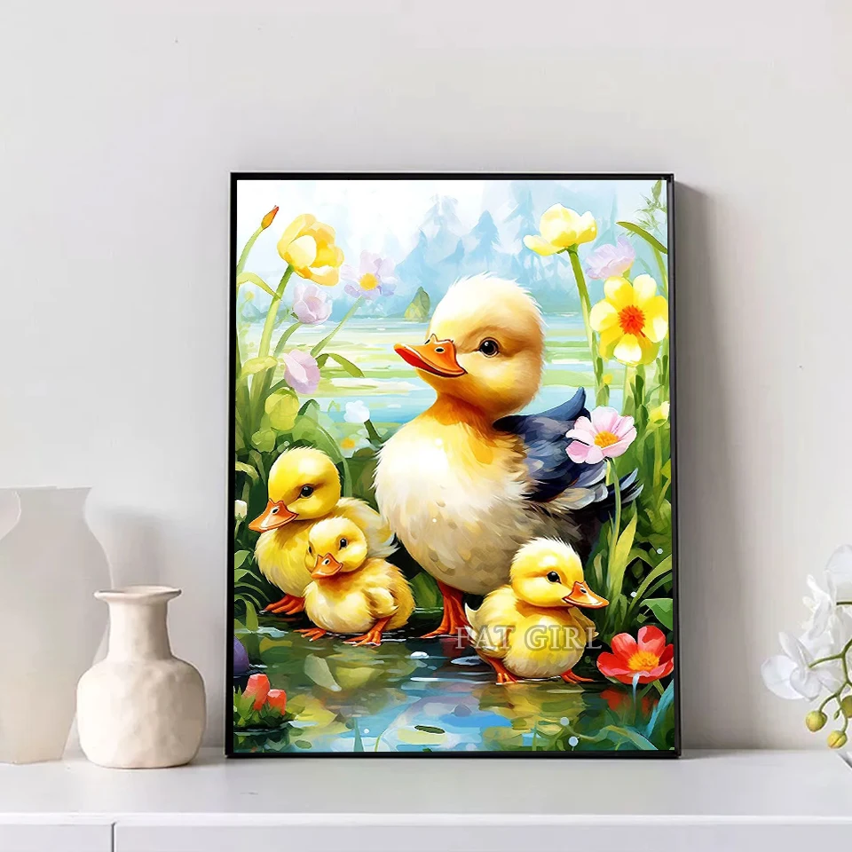 5D Diy Diamond Embroidery Cute Duck and Flower Diamond Painting Mosaic Art Cross Stitch Kit Needlework Child Gift Home Decor D06