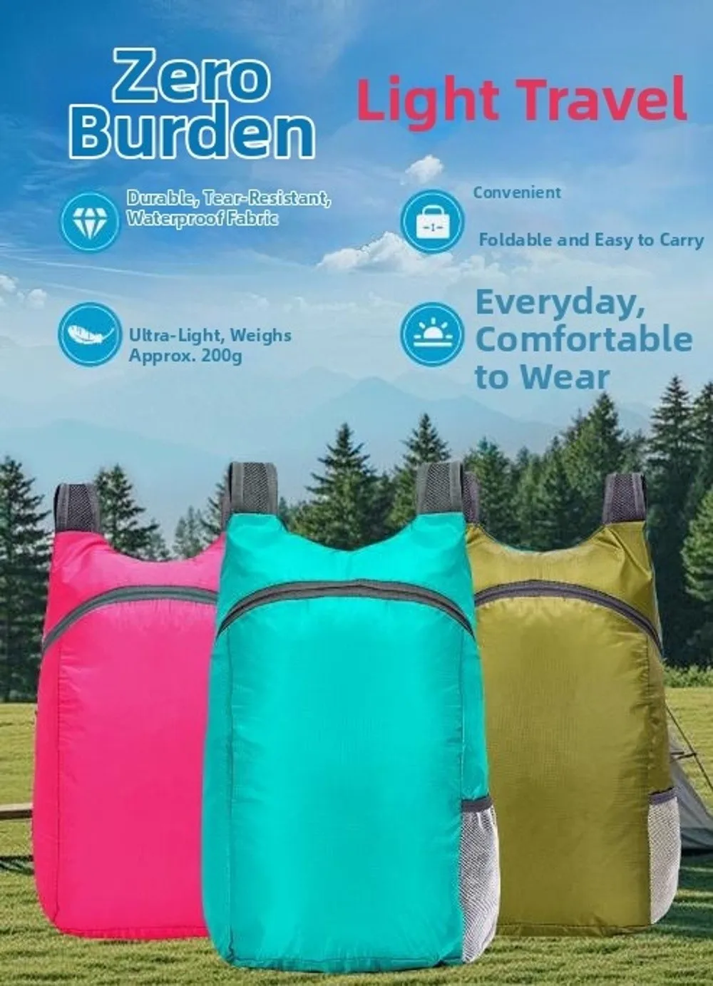 Hochwertiger, verstaubarer 20-Liter-Rucksack, leicht, ultraleicht, praktischer Reise-Tagesrucksack, faltbare Outdoor-Tasche für Männer und Frauen – Detail 2