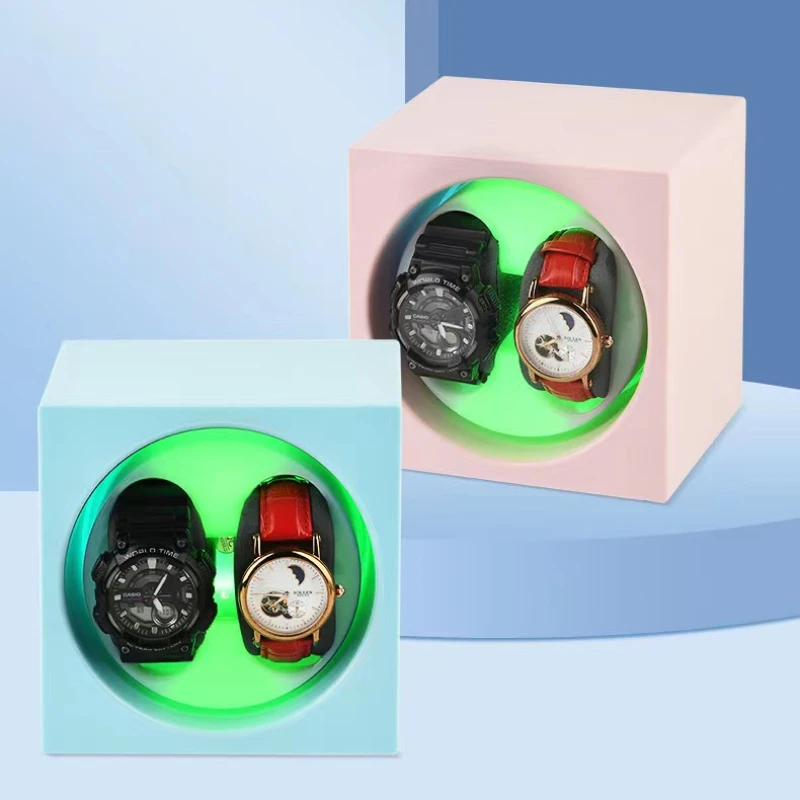 

2 Slot ABS Watch Winder for Automatic Watches Box USB Cable Battery Rechargeable Skylight Display Dustproof Adjustment Strap