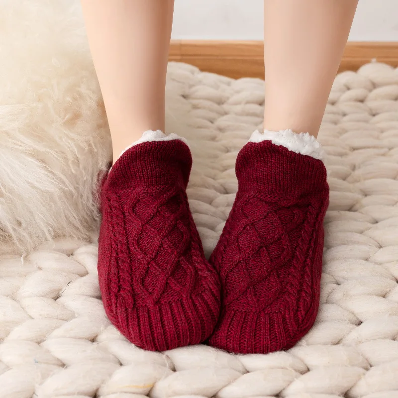 1 Pairs New Woman Slipper Socks Winter Warm Short Cotton Thicken Home Sleeping Soft Non Slip Wool Yarn Grip Fuzzy Floor Socks