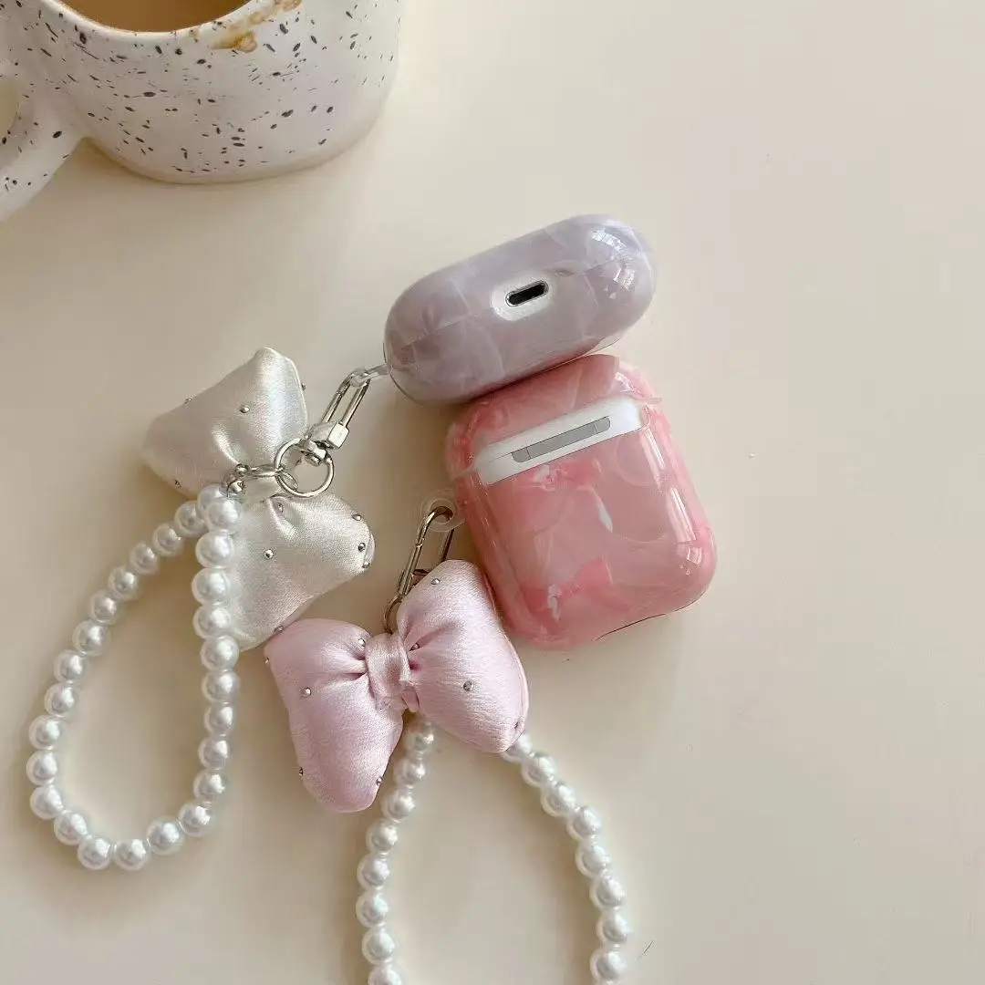 IMD Rendering Color Pattern Earphone Case For Airpods Pro 3 Pro2 4 3 2 Wireless Headset Protective Cover With Bow Pearl Bracelet