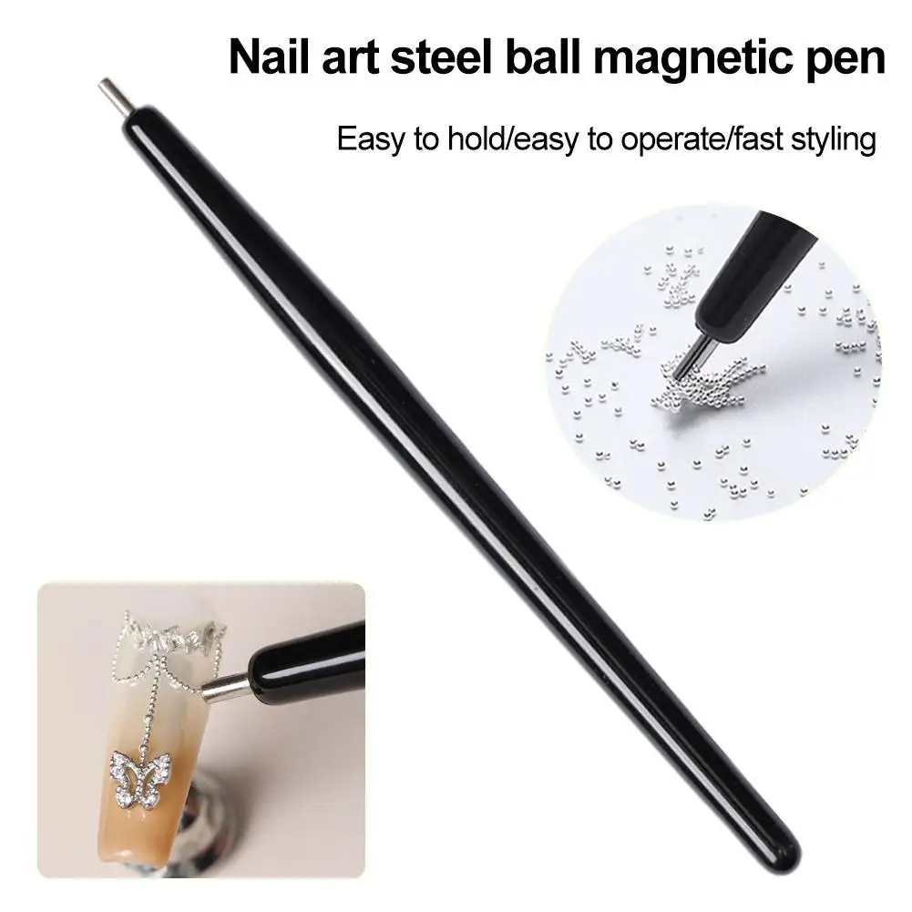 Bolígrafo magnético de bola de acero para decoración de uñas, imán fuerte profesional, cuentas de uñas doradas y plateadas, recogedor de bolas de acero, herramienta de esmalte de Gel para ojos de gato