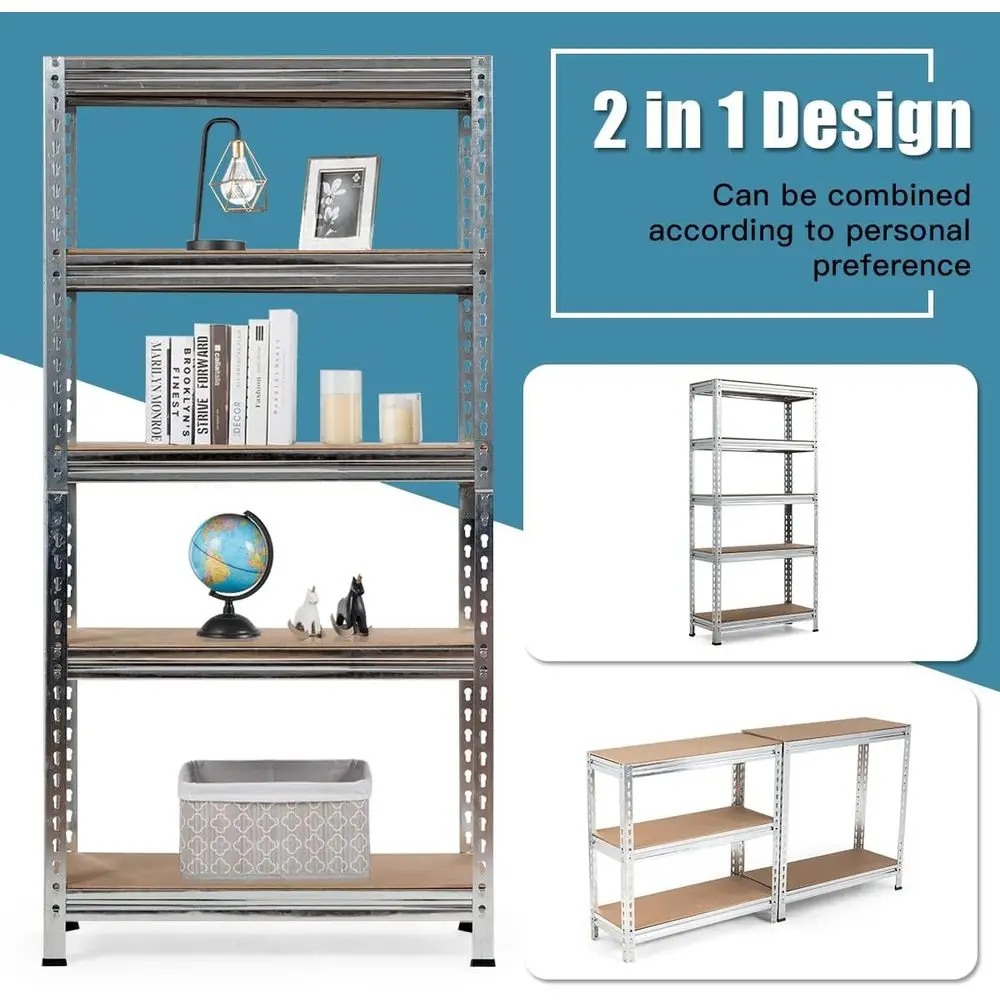 60 Heavy-Duty Adjustable Steel 5-Tier Shelving Unit for Commercial Use, Silver