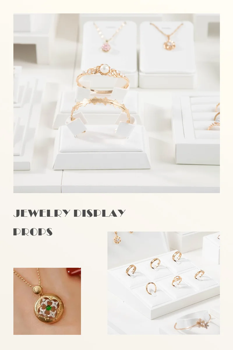 Luxurious Exhibitor Set Jewelry Display Stand White Leather Necklace Pendant Organizer Jewelry Window Counter Display Showcase