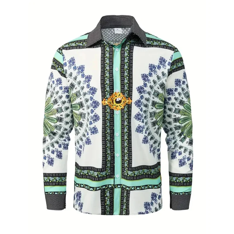 Nuova camicia classica a maniche lunghe a quadretti a righe da uomo, maglietta classica rossa casual con fiori alla moda