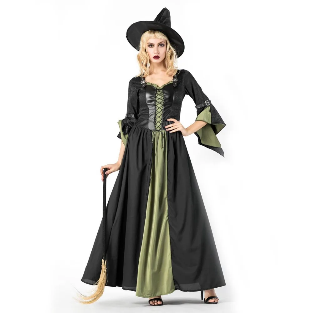 

Deluxe Adult Witch Costume Womens Magic Moment Costume Halloween Party Cosplay Vampire Queen Fancy Long Dress