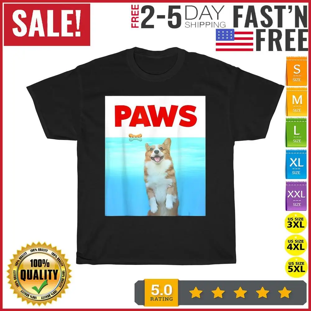 

Paws Dog Parody 80s Corgi Shark Funny Dog Vintage T Shirt Men Women Fashion NEW