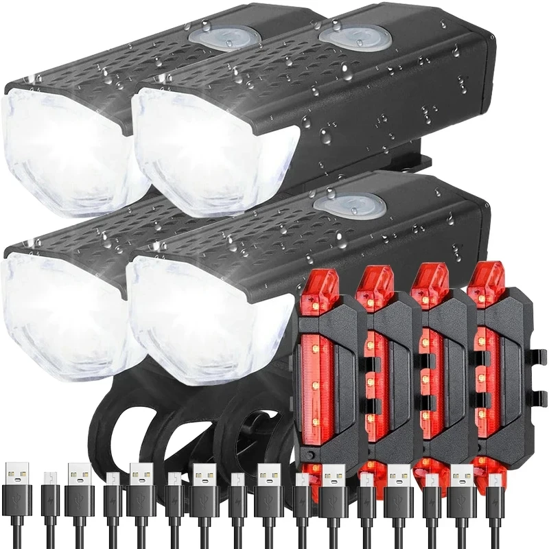 Fietslichtset Fietskoplamp Achterlicht Oplaadbaar voor- en achterset MTB-fietszaklamp Fietslamp Fietsaccessoires