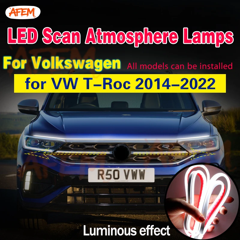 1Pcs LED Scan Starting Fog Light Strip For VW Volkswagen TROC T-Roc 2014-2022 LED Driving DRL Waterproof Daytime Running Light