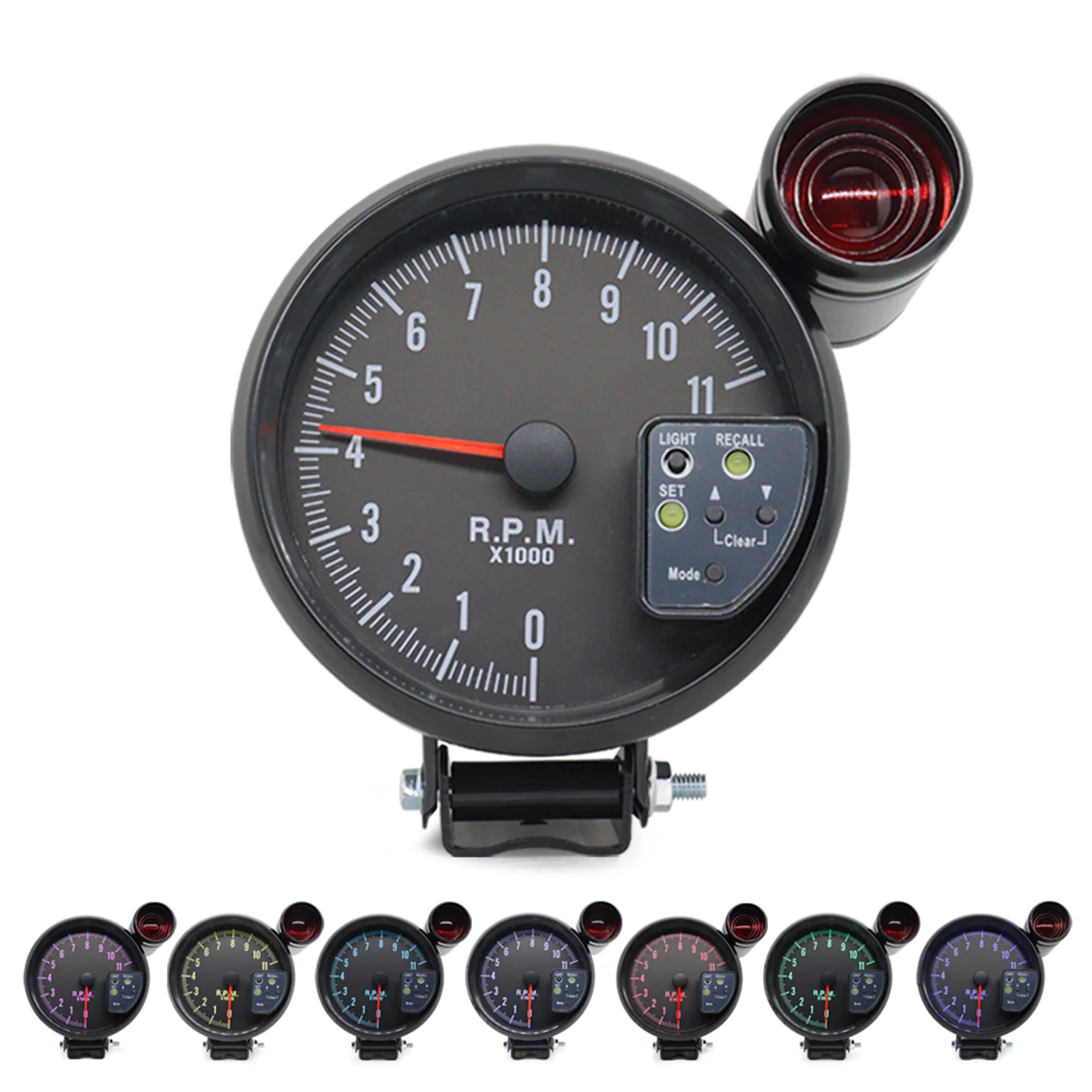 

5 Inch Tachometer Gauge Black 7 Colors Backlight with Shift Light Peak Sound LED Flash When RPM Warning Tachometer Gauge