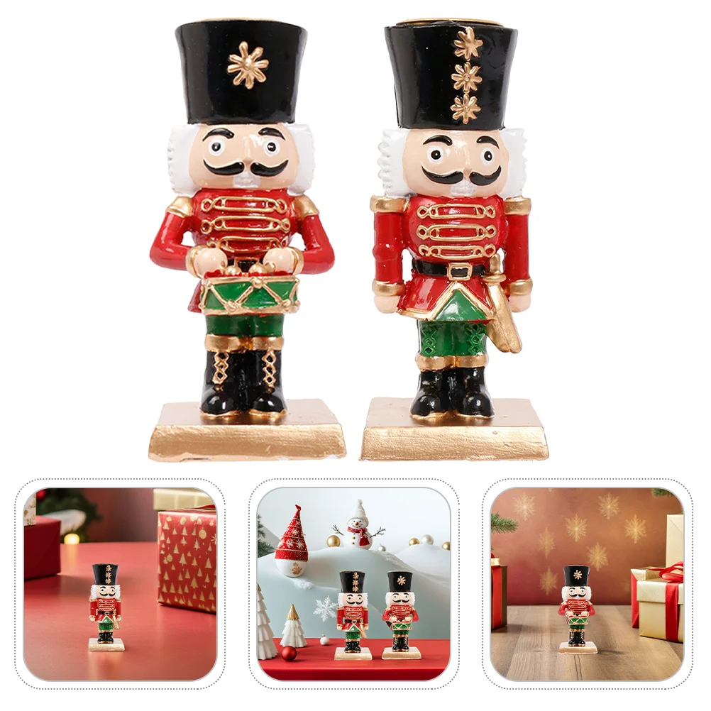 

2Pcs Nutcracker Holder Vintage Resin Christmas Rustic Xmas Dining Table Centerpiece Candlesticks Rustic Nutcracker Decor