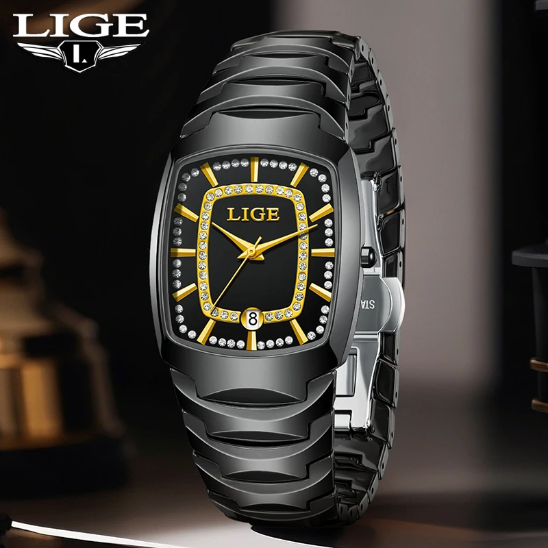 

2025 LIGE, новые роскошные женские часы, модные кварцевые наручные часы с бриллиантами, водостойкий керамический ремешок, женские часы Reloj Mujer