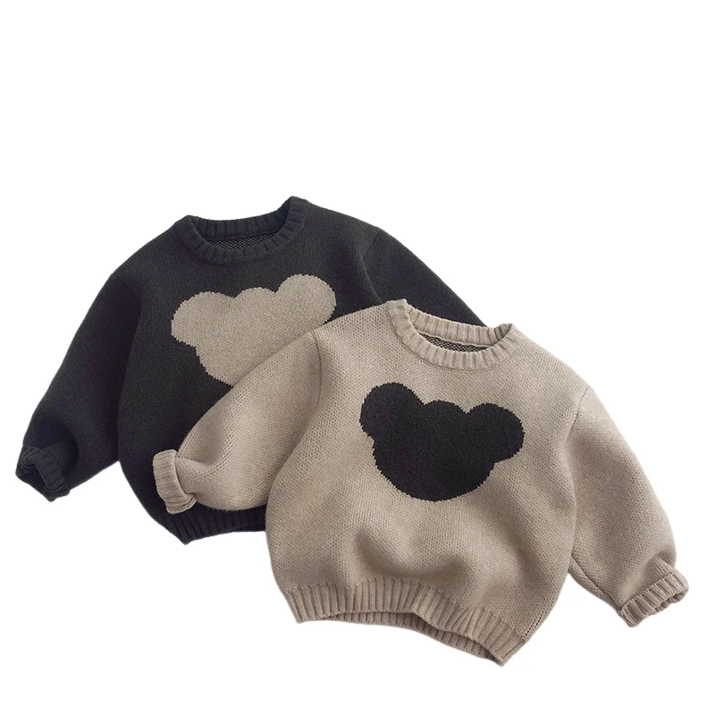 2026 Autumn Winter Children Knitted Clothes Korean Style Cartoon Boys Sweaters Patchwork Girls Knitwear Pullover Outwear