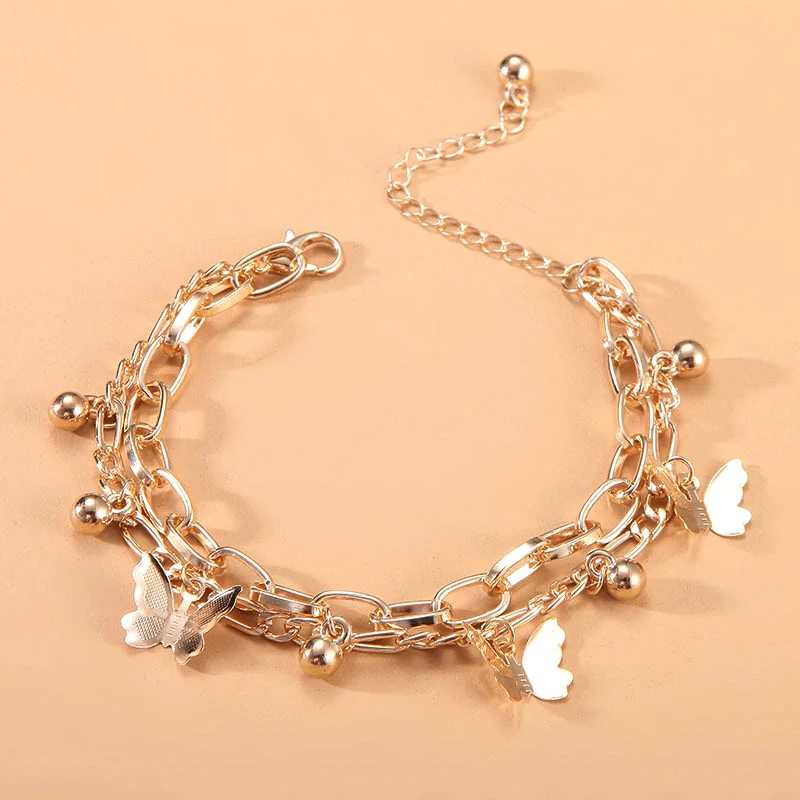 New Woman Bracelets Mulitlayers Gold Color Thick Chain Butterfly Charm Couple Bracelets Kpop Trendy Woman Jewelry 2022 Gifts