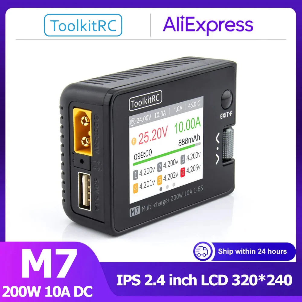 

ToolkitRC M7 DC 200W 10A 2.0inch IPS Balance Charger Discharger With ADP100 for 1-6S LiHV LiFe Lion RC Battery